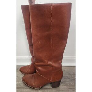 Madewell Women's Sz. 8.5 Knee High Brown Leather Stacked Heel Boots